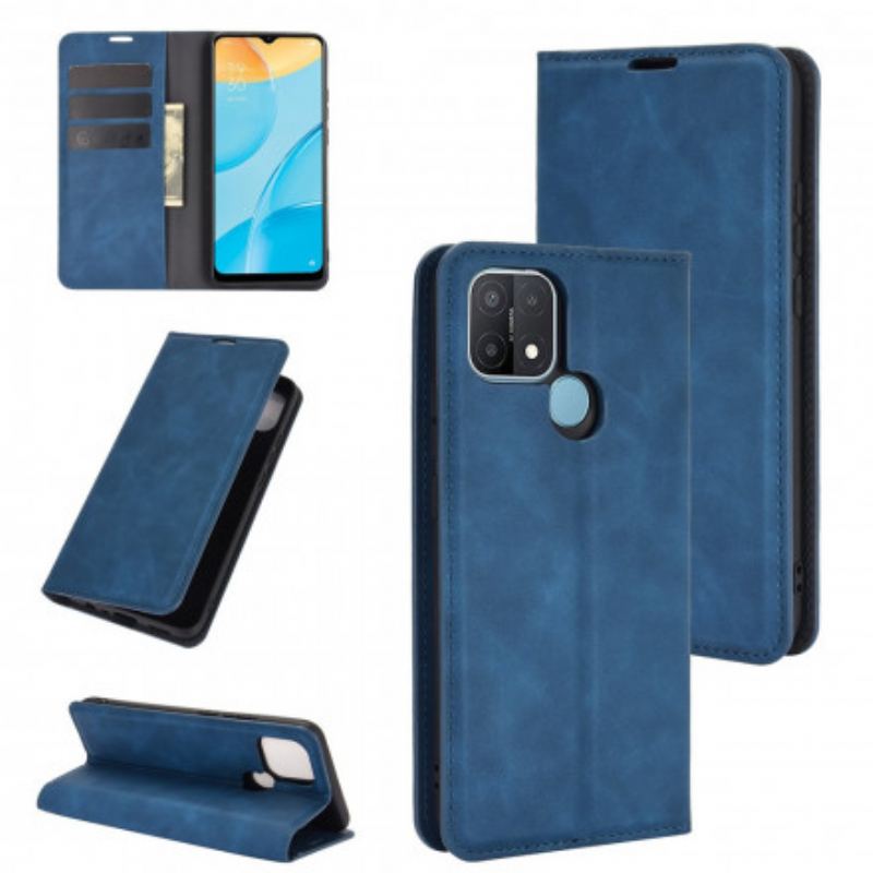 Capa De Celular Para Oppo A15 Flip Efeito Couro Macio Seda