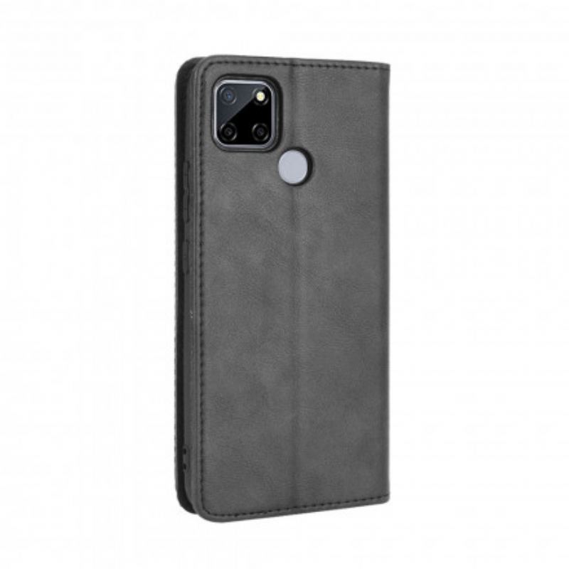 Capa De Celular Para Oppo A15 Flip Efeito Couro Vintage Estilizado