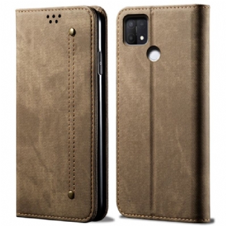 Capa De Celular Para Oppo A15 Flip Tecido Jeans