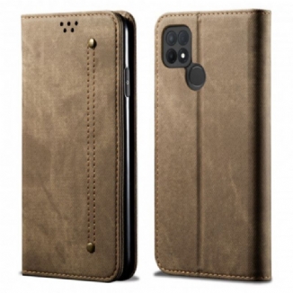 Capa De Celular Para Oppo A15 Flip Textura De Jeans De Couro Sintético