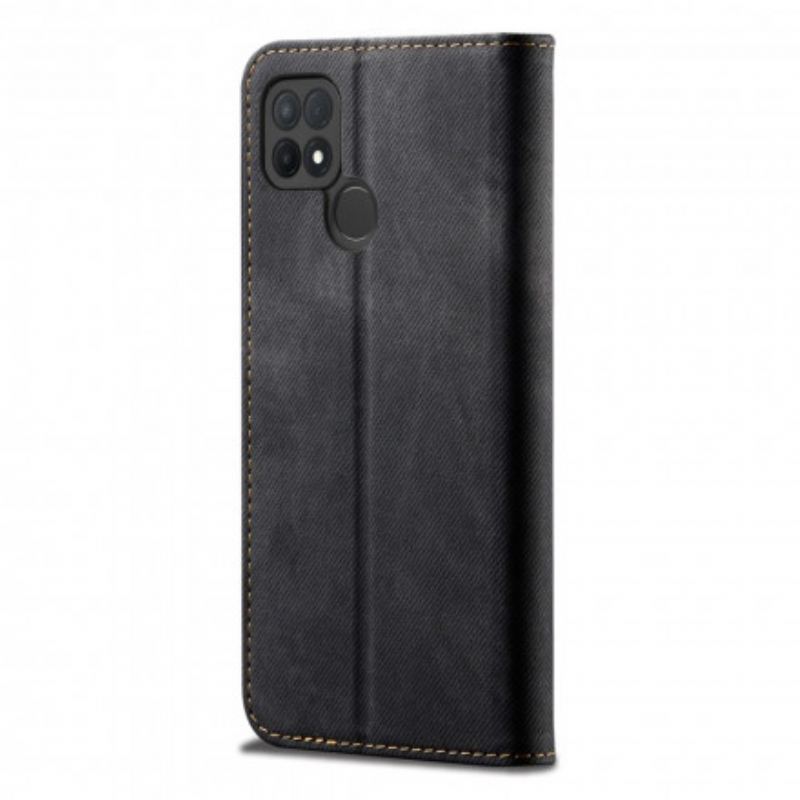 Capa De Celular Para Oppo A15 Flip Textura De Jeans De Couro Sintético