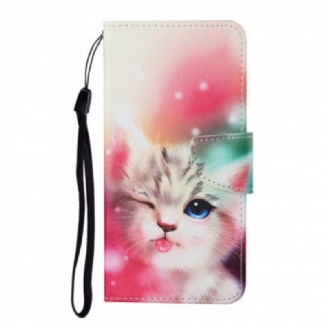 Capa De Couro Para Oppo A15 Histórias De Gatos Com Cordão