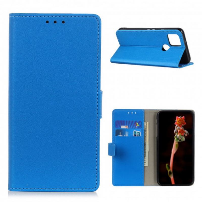 Capa Flip Para Oppo A15 Efeito Couro Brilhante Simples