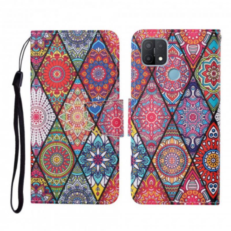 Capa Flip Para Oppo A15 Patchwork Com Cordão