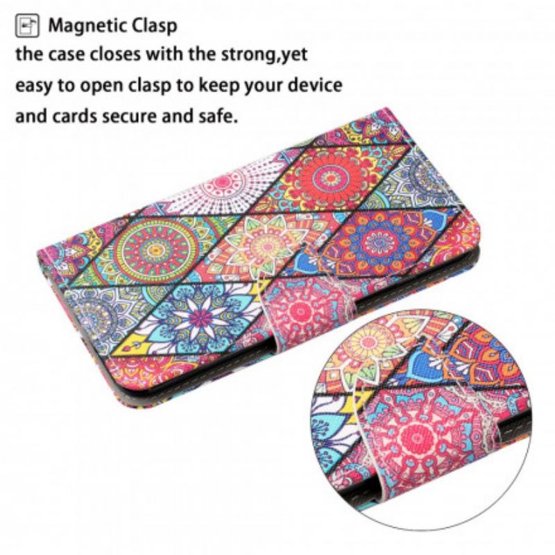 Capa Flip Para Oppo A15 Patchwork Com Cordão