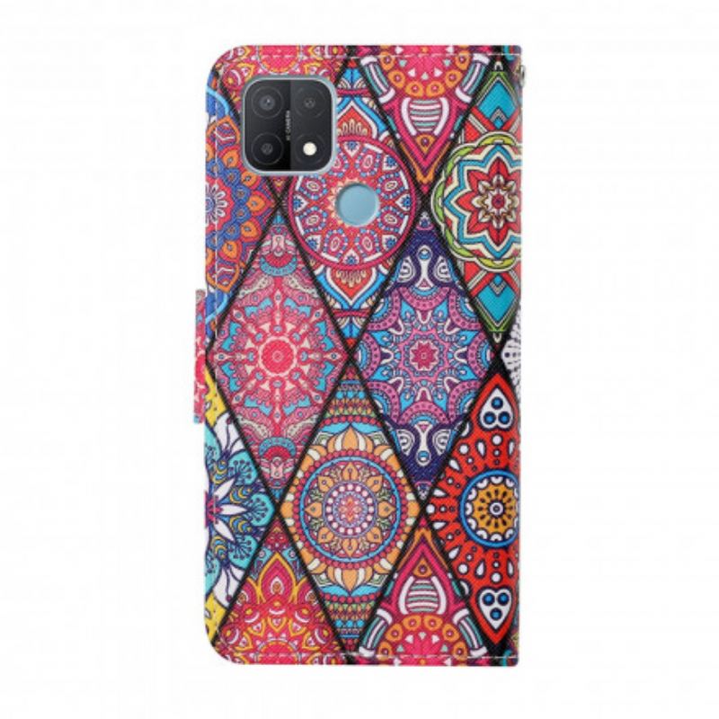 Capa Flip Para Oppo A15 Patchwork Com Cordão