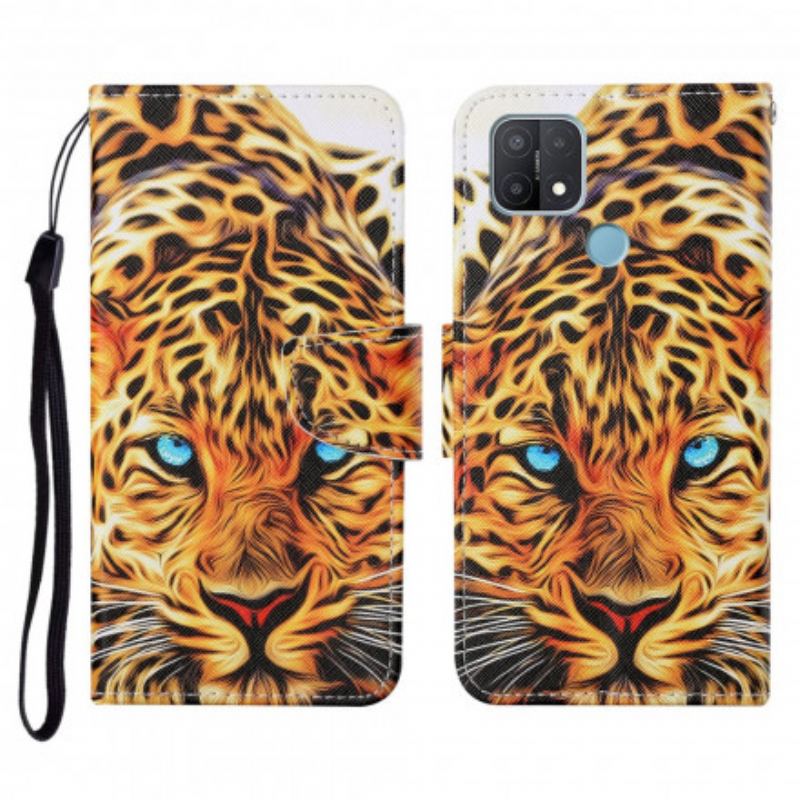 Capa Flip Para Oppo A15 Tigre Com Cordão