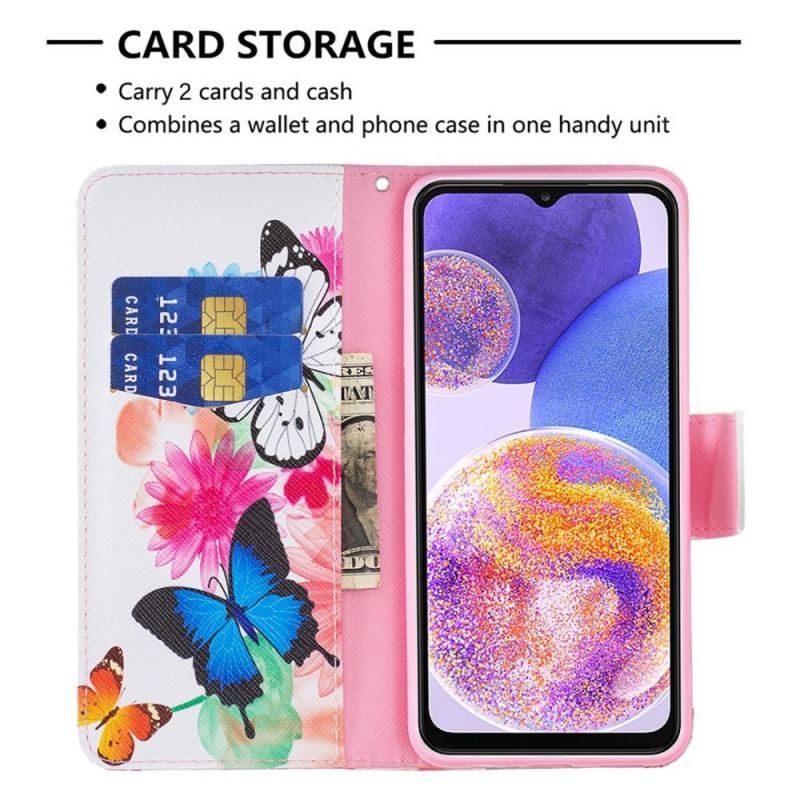 Capa De Couro Para Samsung Galaxy M23 5G Aquarela Borboletas