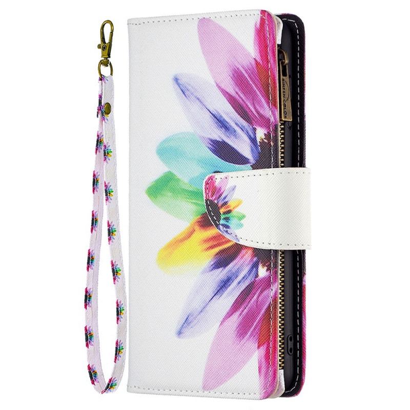 Capa De Couro Para Samsung Galaxy M23 5G Bolsa E Cordão Flor