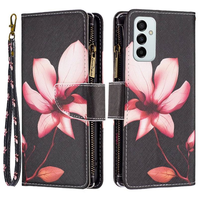 Capa De Couro Para Samsung Galaxy M23 5G Bolsa E Cordão Flor