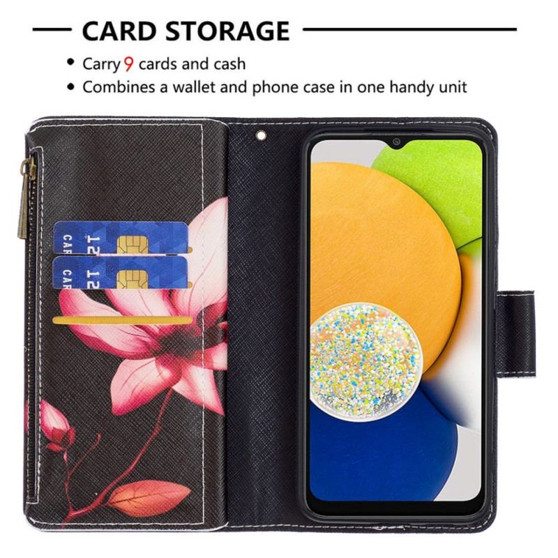 Capa De Couro Para Samsung Galaxy M23 5G Bolsa E Cordão Flor