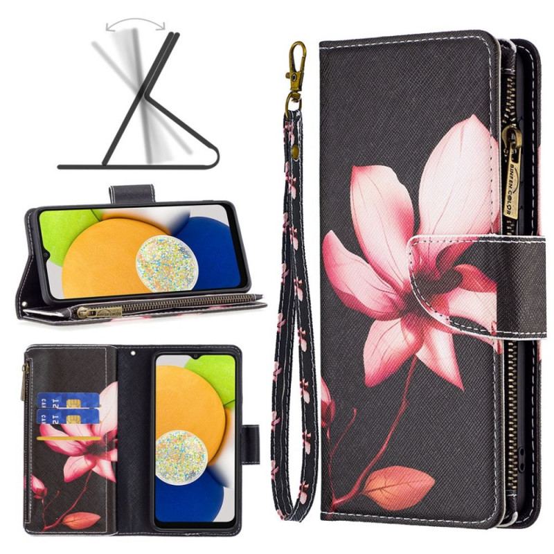 Capa De Couro Para Samsung Galaxy M23 5G Bolsa E Cordão Flor