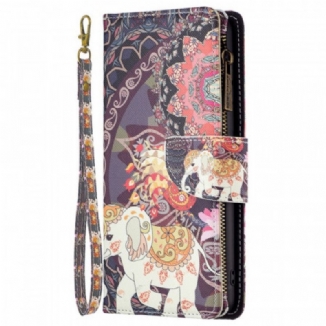 Capa De Couro Para Samsung Galaxy M23 5G Bolsa Elefante E Cordão