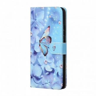 Capa De Couro Para Samsung Galaxy M23 5G De Cordão Borboletas Strappy Diamond