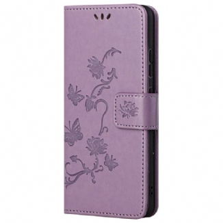 Capa De Couro Para Samsung Galaxy M23 5G De Cordão Flores De Alça