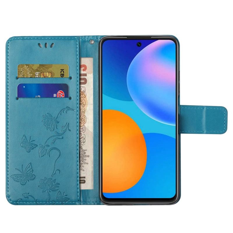 Capa De Couro Para Samsung Galaxy M23 5G De Cordão Flores De Alça