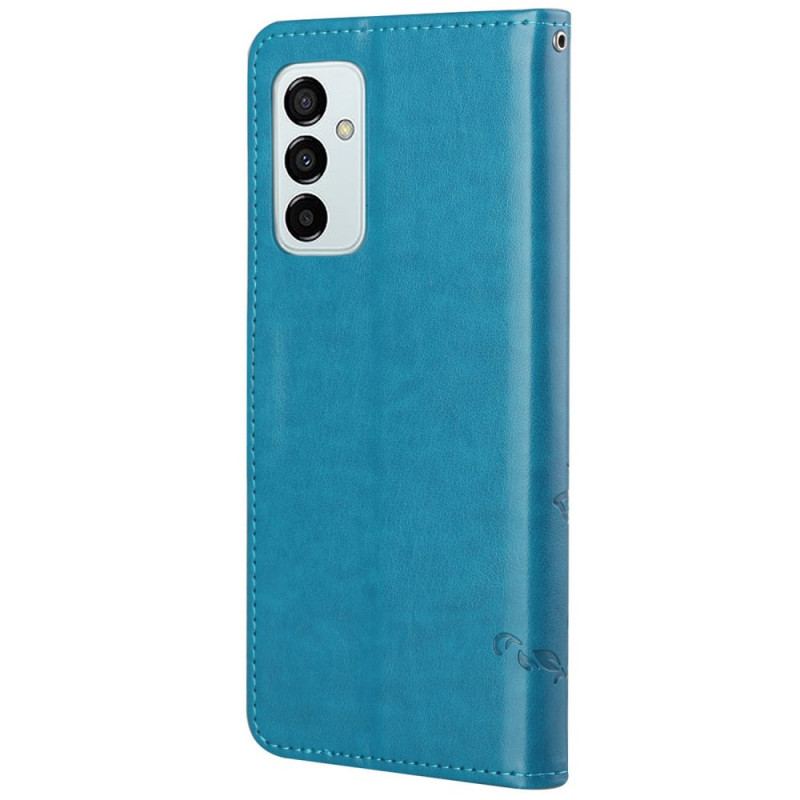 Capa De Couro Para Samsung Galaxy M23 5G De Cordão Flores De Alça