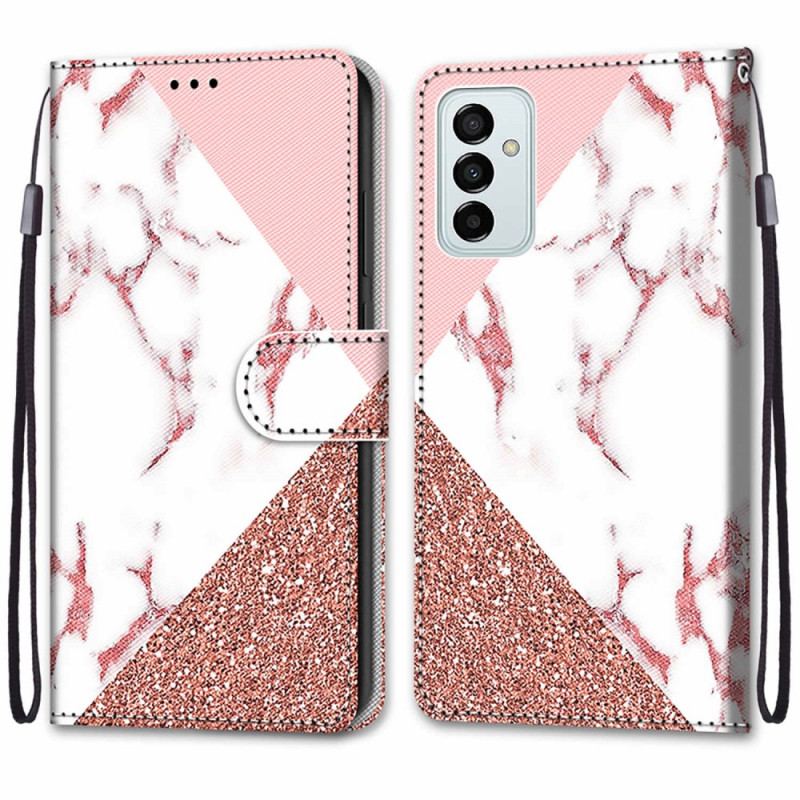 Capa De Couro Para Samsung Galaxy M23 5G Triângulo De Mármore E Glitter