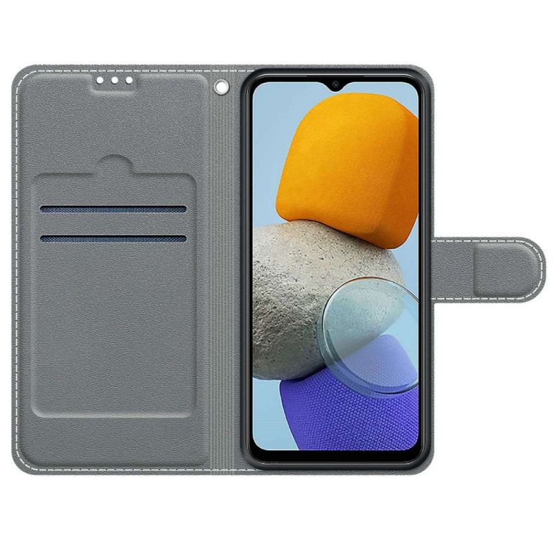 Capa Em Pele Para Samsung Galaxy M23 5G De Cordão Pequeno Panda Com Alça