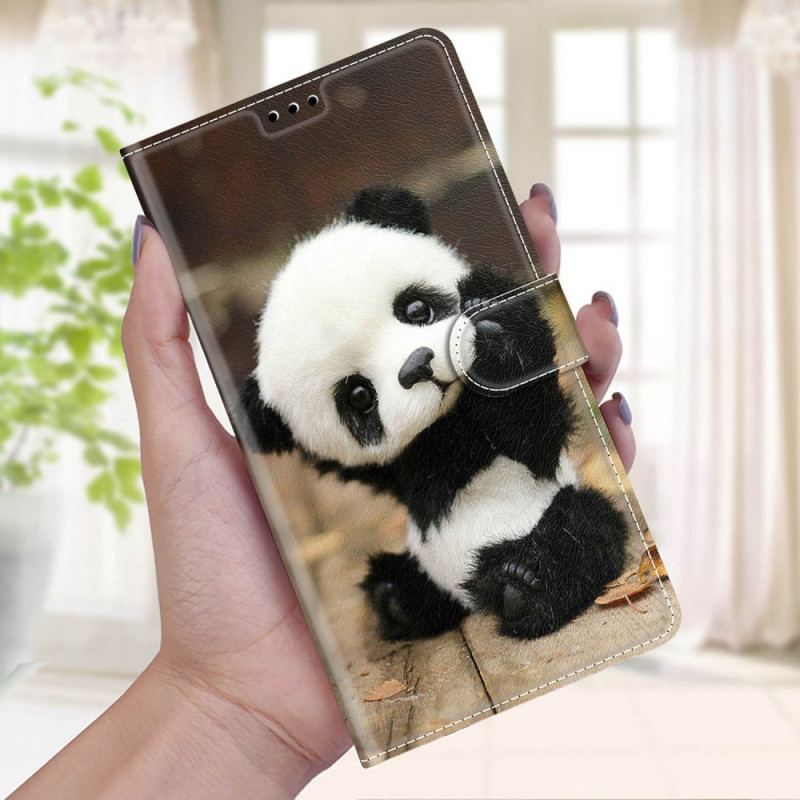 Capa Em Pele Para Samsung Galaxy M23 5G De Cordão Pequeno Panda Com Alça