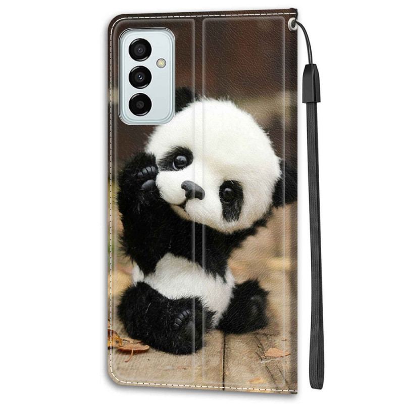 Capa Em Pele Para Samsung Galaxy M23 5G De Cordão Pequeno Panda Com Alça