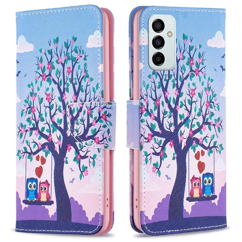 Capa Em Pele Para Samsung Galaxy M23 5G Corujas No Balanço