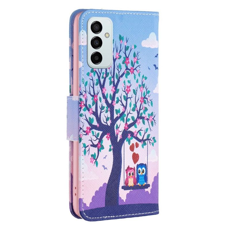 Capa Em Pele Para Samsung Galaxy M23 5G Corujas No Balanço