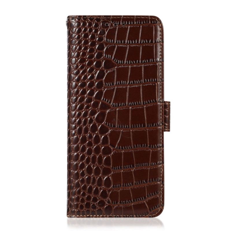 Capa Em Pele Para Samsung Galaxy M23 5G Couro Genuíno Estilo Crocodilo