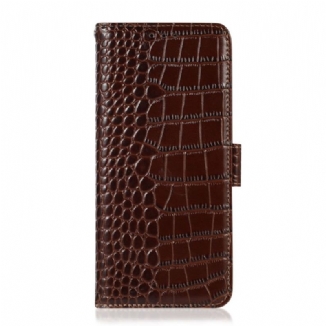 Capa Em Pele Para Samsung Galaxy M23 5G Couro Genuíno Estilo Crocodilo