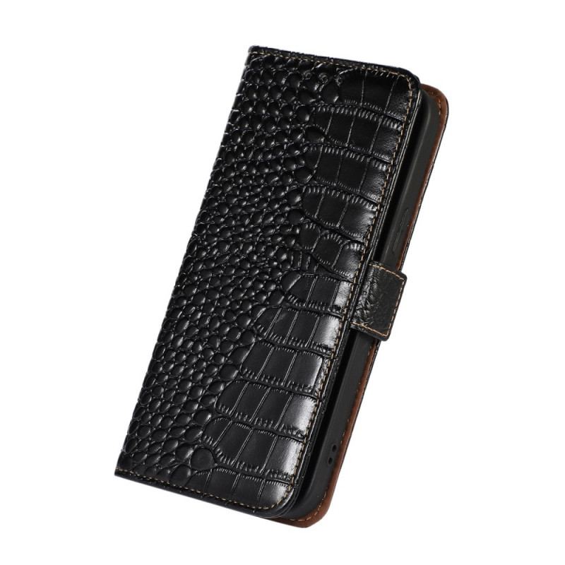 Capa Em Pele Para Samsung Galaxy M23 5G Couro Genuíno Estilo Crocodilo