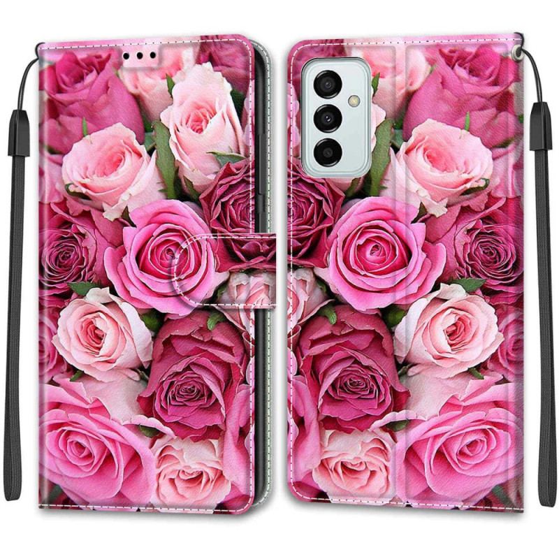 Capa Em Pele Para Samsung Galaxy M23 5G Rosas Com Cordão