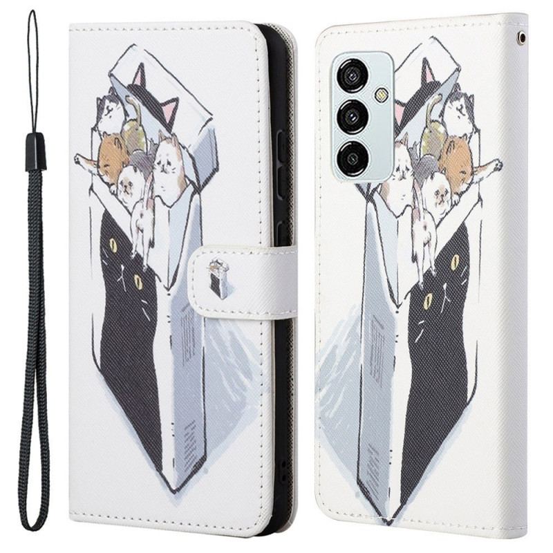 Capa Flip Para Samsung Galaxy M23 5G De Cordão Gatos Tangas