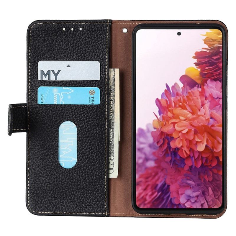 Capa Flip Para Samsung Galaxy M23 5G Couro Litchi Genuíno Khazneh