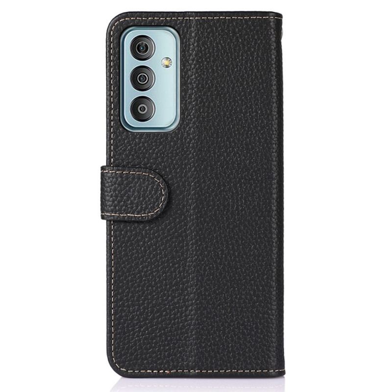 Capa Flip Para Samsung Galaxy M23 5G Couro Litchi Genuíno Khazneh