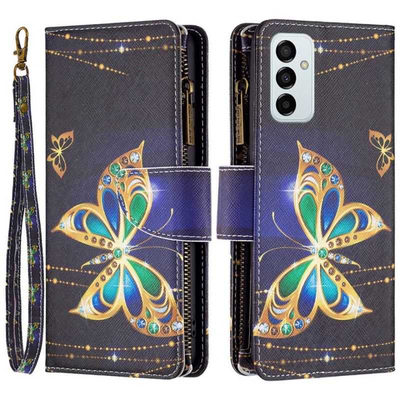 Capa Flip Para Samsung Galaxy M23 5G Porta-moedas Borboletas E Cordão