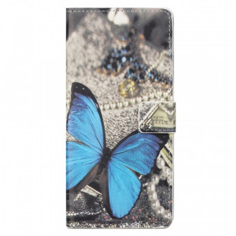 Capa Folio Para Samsung Galaxy M23 5G Borboleta Azul