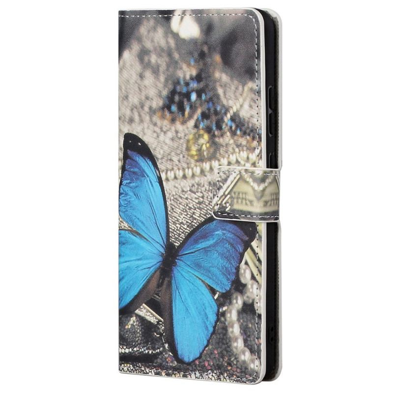 Capa Folio Para Samsung Galaxy M23 5G Borboleta Azul