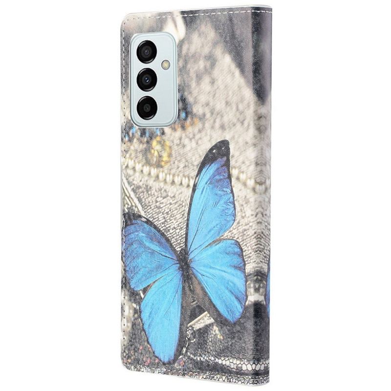 Capa Folio Para Samsung Galaxy M23 5G Borboleta Azul