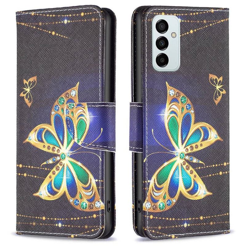 Capa Folio Para Samsung Galaxy M23 5G Borboleta Dourada