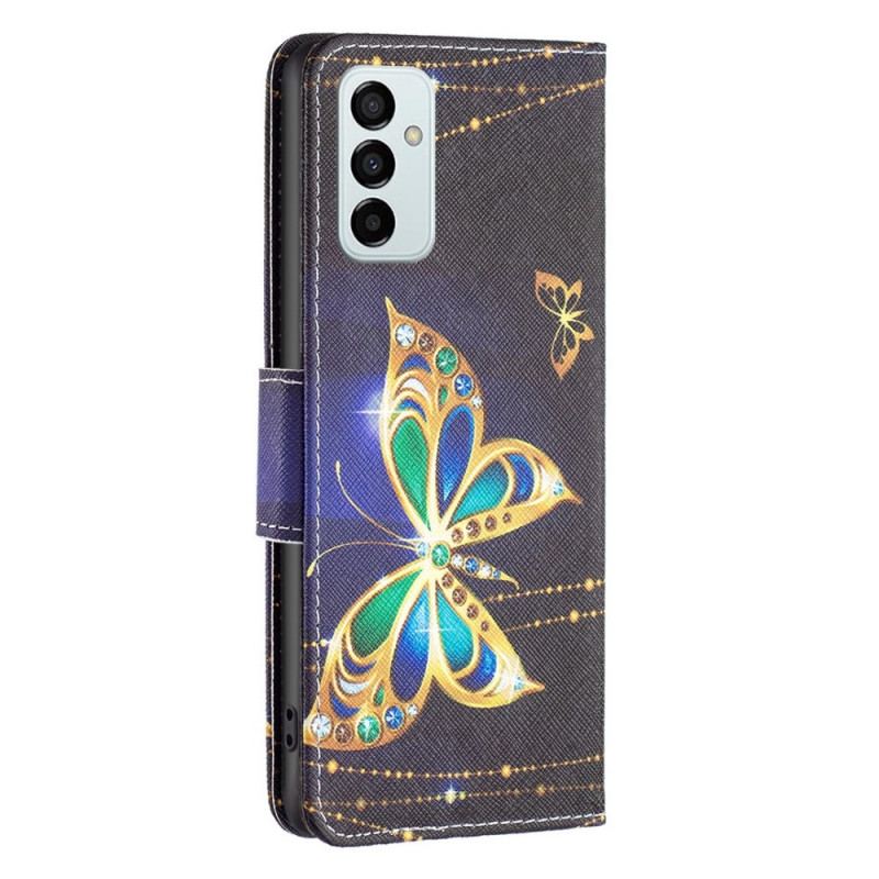 Capa Folio Para Samsung Galaxy M23 5G Borboleta Dourada