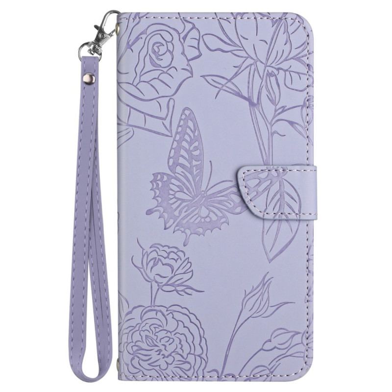 Capa Folio Para Samsung Galaxy M23 5G Borboletas Discretas E Cordão