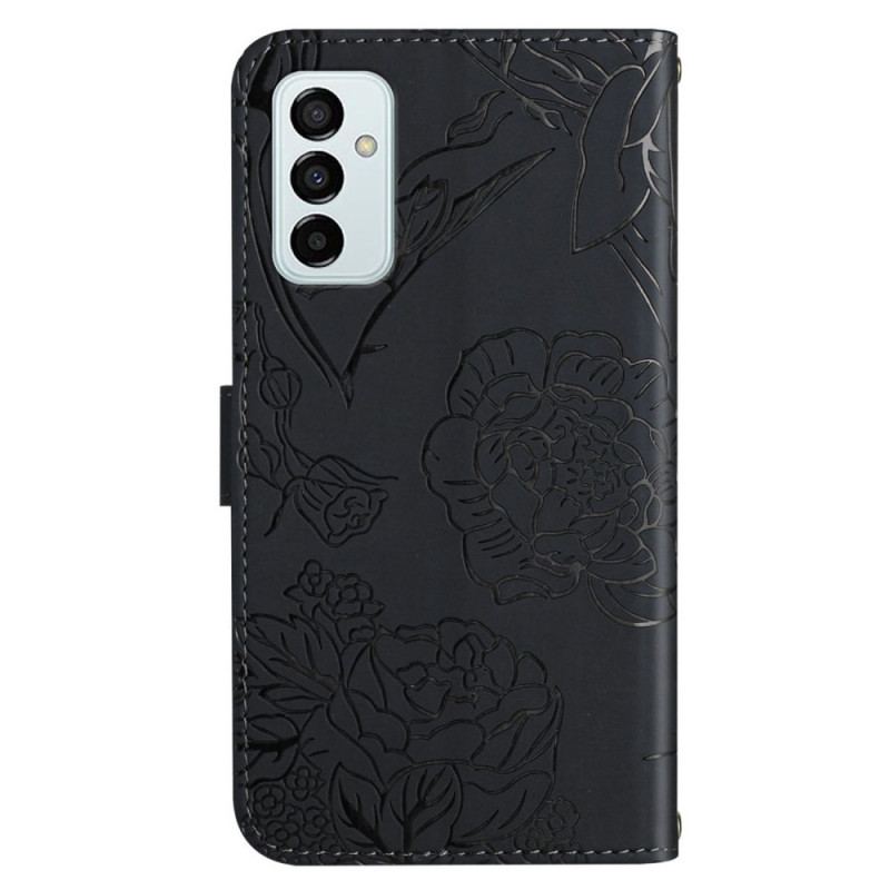 Capa Folio Para Samsung Galaxy M23 5G Borboletas Discretas E Cordão