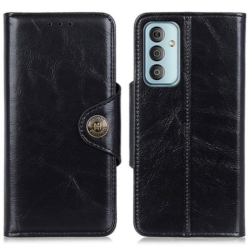 Capa Folio Para Samsung Galaxy M23 5G Botão Envernizado Imitação De Couro Khazneh