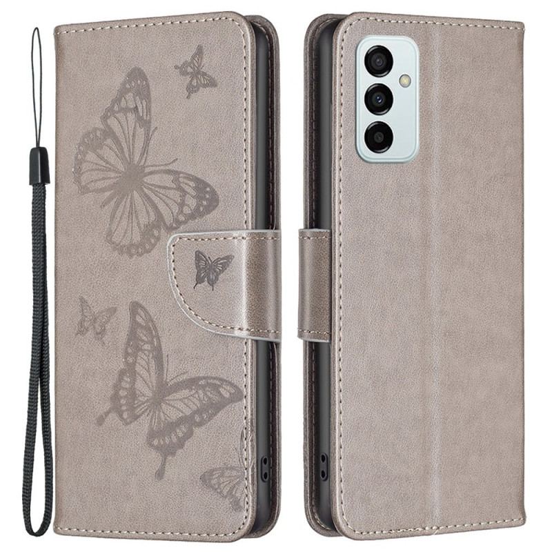 Capa Folio Para Samsung Galaxy M23 5G De Cordão Strappy Estampado Borboletas