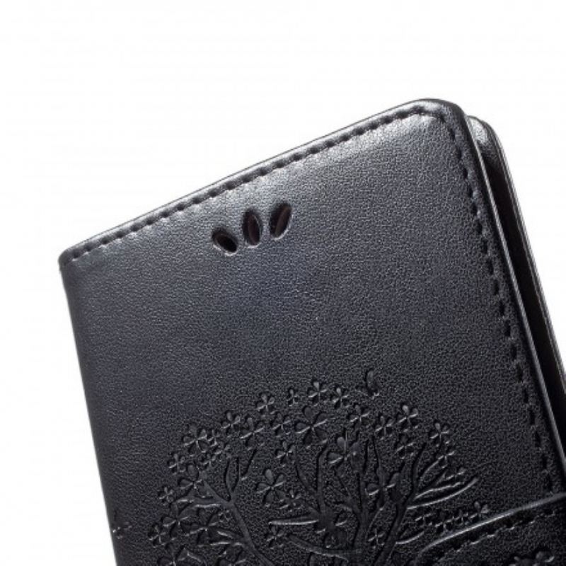 Capa De Couro Para Samsung Galaxy A70 De Cordão Tanga E Corujas