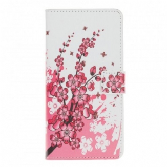 Capa De Couro Para Samsung Galaxy A70 Flores Tropicais