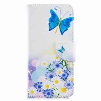 Capa Em Pele Para Samsung Galaxy A70 Borboletas E Flores Pintadas