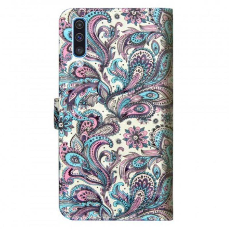 Capa Em Pele Para Samsung Galaxy A70 Padrões De Flores