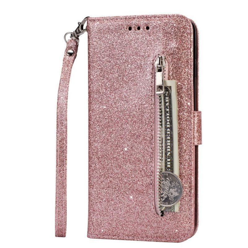 Capa Flip Para Samsung Galaxy A70 De Cordão Bolsa Glitter Com Alça