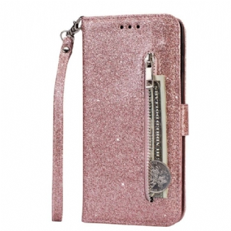 Capa Flip Para Samsung Galaxy A70 De Cordão Bolsa Glitter Com Alça